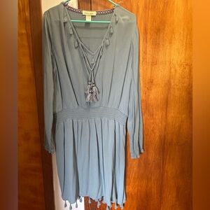 Chicwish Teal Long Sleeve Dress with Tassels